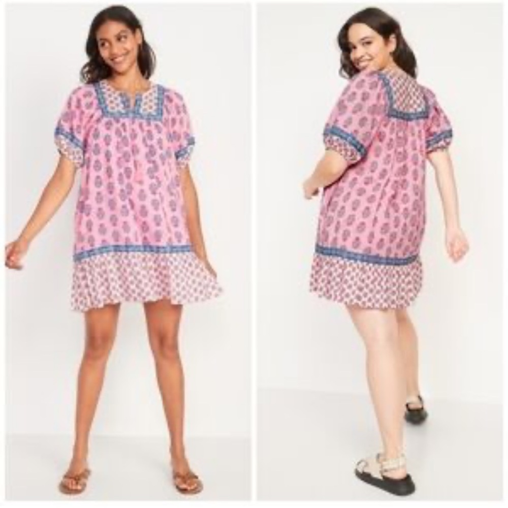 Old Navy Pink and Blue Floral Dress XL